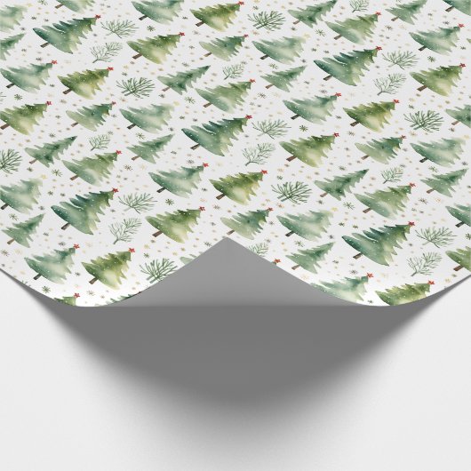 Weihnachtsbäume und Schneeflocken Moderne Weihnach Geschenkpapier (Ecke)