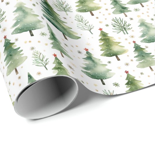 Weihnachtsbäume und Schneeflocken Moderne Weihnach Geschenkpapier (Rolleneckpunkt)