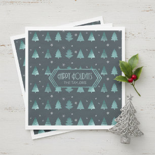 Weihnachtsbäume und Schneeflocken Muster Aquamarin Serviette