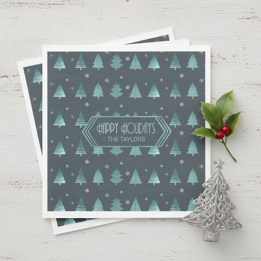 Weihnachtsbäume und Schneeflocken Muster Aquamarin Serviette
