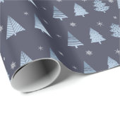 Weihnachtsbäume und Schneeflocken Muster Blue ID86 Geschenkpapier (Rolleneckpunkt)