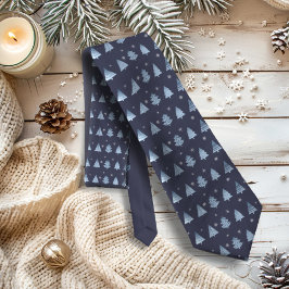 Weihnachtsbäume und Schneeflocken Muster Blue ID86 Krawatte