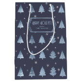 Weihnachtsbäume und Schneeflocken Muster Blue ID86 Mittlere Geschenktüte (Vorderseite)