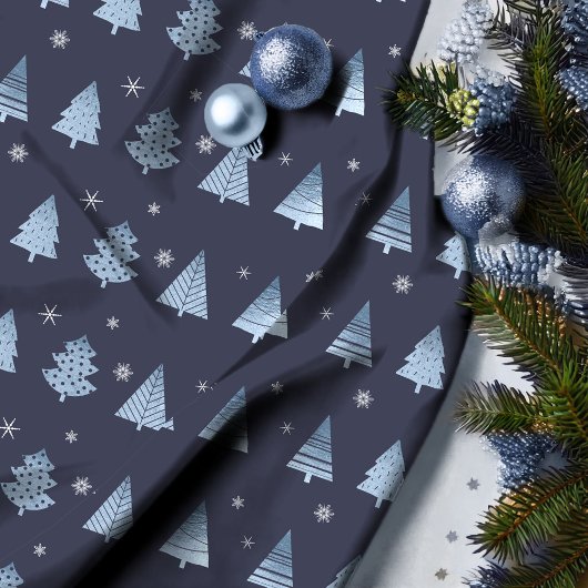 Weihnachtsbäume und Schneeflocken Muster Blue ID86 Stoff