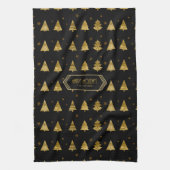 Weihnachtsbäume und Schneeflocken Muster Gold ID86 Geschirrtuch (Vertikal)