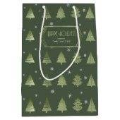 Weihnachtsbäume und Schneeflocken Muster Green ID8 Mittlere Geschenktüte (Vorderseite)