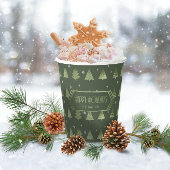 Weihnachtsbäume und Schneeflocken Muster Green ID8 Pappbecher