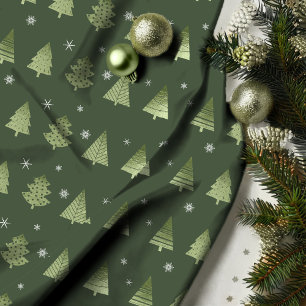 Weihnachtsbäume und Schneeflocken Muster Green ID8 Stoff