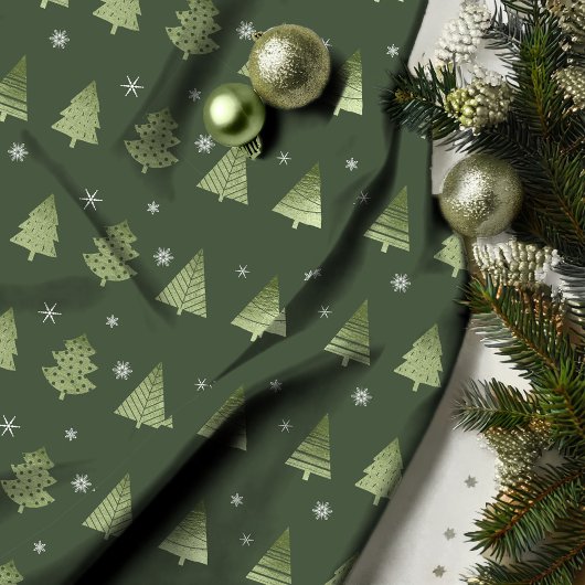Weihnachtsbäume und Schneeflocken Muster Green ID8 Stoff