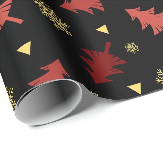 Weihnachtsbäume und Schneeflocken Nahtloses Muster Geschenkpapier (Rolleneckpunkt)