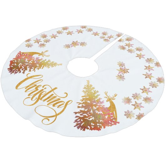 Weihnachtsbäume und Schneeflocken Polyester Weihnachtsbaumdecke (Schrägansicht)