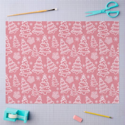 Weihnachtsbäume und Schneeflocken Rosa Weihnachten Seidenpapier (Basteln)