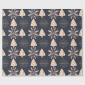 Weihnachtsbäume und Schneeflocken Schwarze Weihnac Geschenkpapier (Flach)