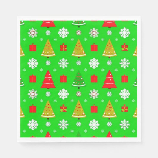 Weihnachtsbäume und Schneeflocken Serviette (Vorderseite)