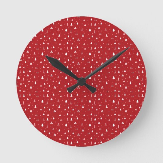 Weihnachtsbäume und Schneeflocken Wall Clock Runde Wanduhr (Vorderseite)