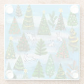 Weihnachtsbäume und Schneehasen Glasuntersetzer (Rückseite)