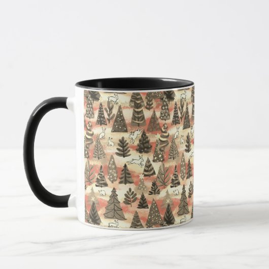 Weihnachtsbäume und Schneehasen Tasse (Links)
