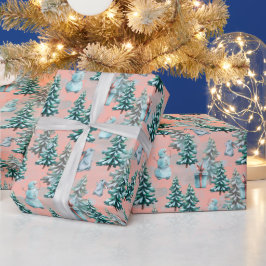 Weihnachtsbäume und Schneemann-Wrapping Paper Geschenkpapier