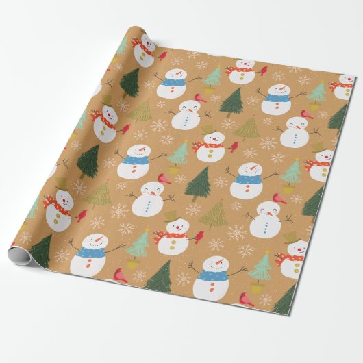 Weihnachtsbäume und Schneemänner Geschenkpapier (Ungerollt)