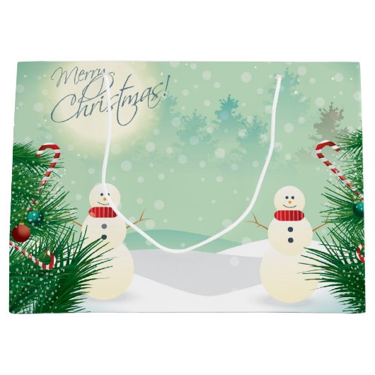 Weihnachtsbäume und Schneemänner Große Geschenktüte (Vorderseite)