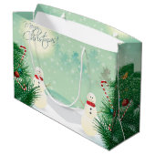 Weihnachtsbäume und Schneemänner Große Geschenktüte (Rückseite Schrägansicht)