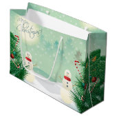Weihnachtsbäume und Schneemänner Große Geschenktüte (Vorderseite Schrägansicht)