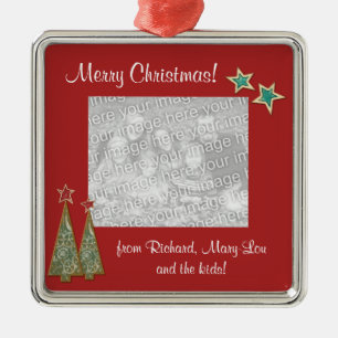 Weihnachtsbäume und Stern-Familie Foto Ornament Aus Metall