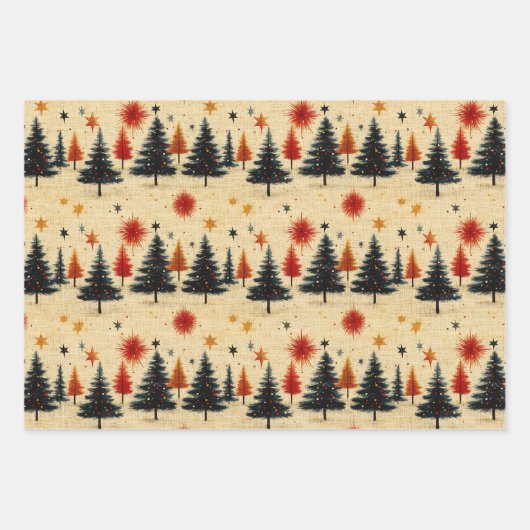 Weihnachtsbäume und Sterne Geschenkpapier Set (Vorderseite 3)