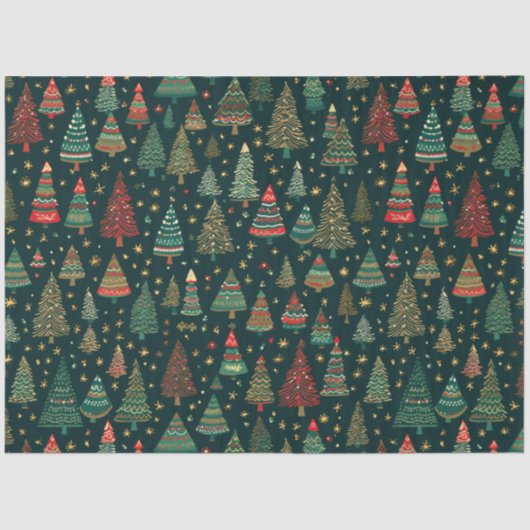 Weihnachtsbäume und Sterne grün und rot Weihnachte Seidenpapier (Vorderseite)