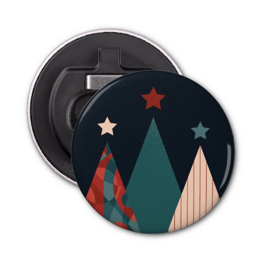 Weihnachtsbäume und Sterne im blau-roten Winter Flaschenöffner (Vorderseite)