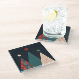 Weihnachtsbäume und Sterne in blau/rot Glasuntersetzer