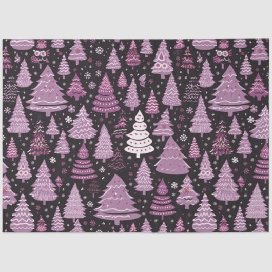 Weihnachtsbäume und Sterne Lila Weißes Weihnachtsf Seidenpapier (Vorderseite)