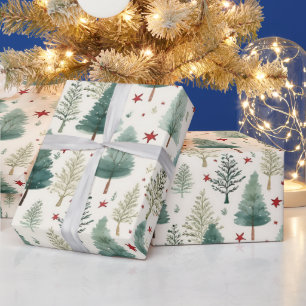 Weihnachtsbäume und Sterne Moderne Weihnachten Geschenkpapier