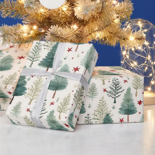 Weihnachtsbäume und Sterne Moderne Weihnachten Geschenkpapier (Feiertage)