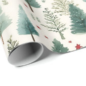 Weihnachtsbäume und Sterne Moderne Weihnachten Geschenkpapier (Rolleneckpunkt)