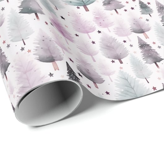 Weihnachtsbäume und Sterne Moderne Weihnachten Geschenkpapier (Rolleneckpunkt)