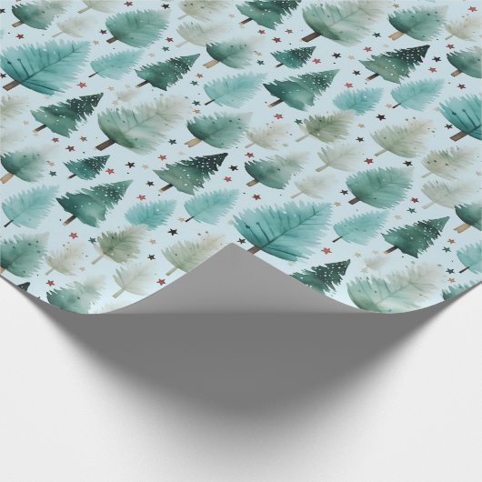 Weihnachtsbäume und Sterne Moderne Weihnachten Geschenkpapier (Ecke)