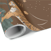Weihnachtsbäume und Tiger-Muster brauner Hintergru Geschenkpapier (Rolleneckpunkt)