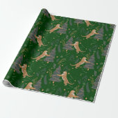 Weihnachtsbäume und Tiger Muster Grüner Hintergrun Geschenkpapier (Ungerollt)