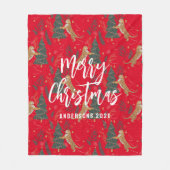 Weihnachtsbäume und Tiger Muster roten Hintergrund Fleecedecke (Vorderseite)