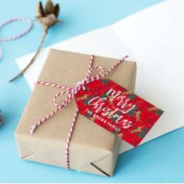 Weihnachtsbäume und Tiger Muster roten Hintergrund Geschenkanhänger