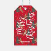 Weihnachtsbäume und Tiger Muster roten Hintergrund Geschenkanhänger (Rückseite)