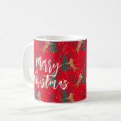 Weihnachtsbäume und Tiger Muster roten Hintergrund Kaffeetasse (Vorderseite Links)