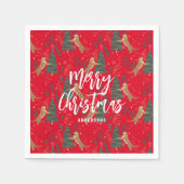 Weihnachtsbäume und Tiger Muster roten Hintergrund Serviette (Vorderseite)