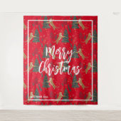 Weihnachtsbäume und Tiger Muster roten Hintergrund Wandteppich (Vorderseite)