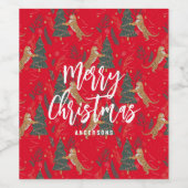 Weihnachtsbäume und Tiger Muster roten Hintergrund Weinetikett (Einzelnes Label)