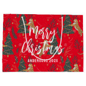 Weihnachtsbäume und Tiger Muster Roter Hintergrund Große Geschenktüte (Rückseite)