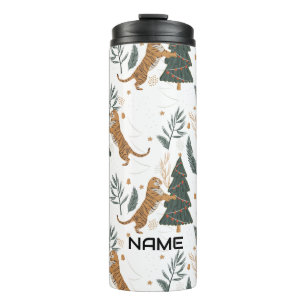 Weihnachtsbäume und Tiger Muster Thermosbecher