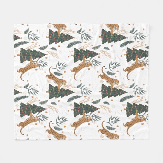 Weihnachtsbäume und Tigermuster Fleecedecke (Vorderseite (Horizontal))