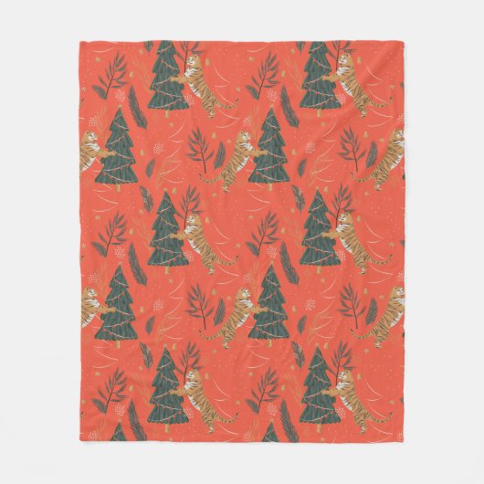 Weihnachtsbäume und Tigermuster Fleecedecke (Vorderseite)